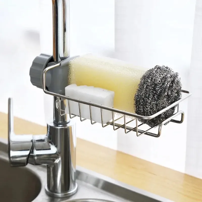 Égouttoir d'évier de cuisine en acier inoxydable avec support pour éponge et porte-savon 4