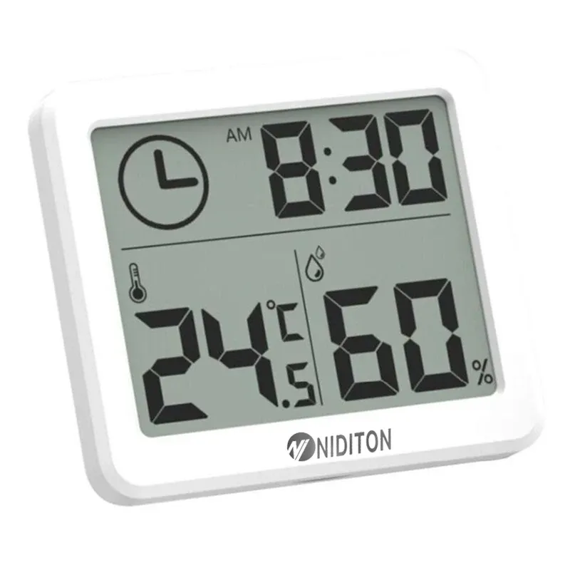 Horloge numérique murale et de bureau avec affichage de la température et de l'humidité, grand écran, fonctionnement sur piles