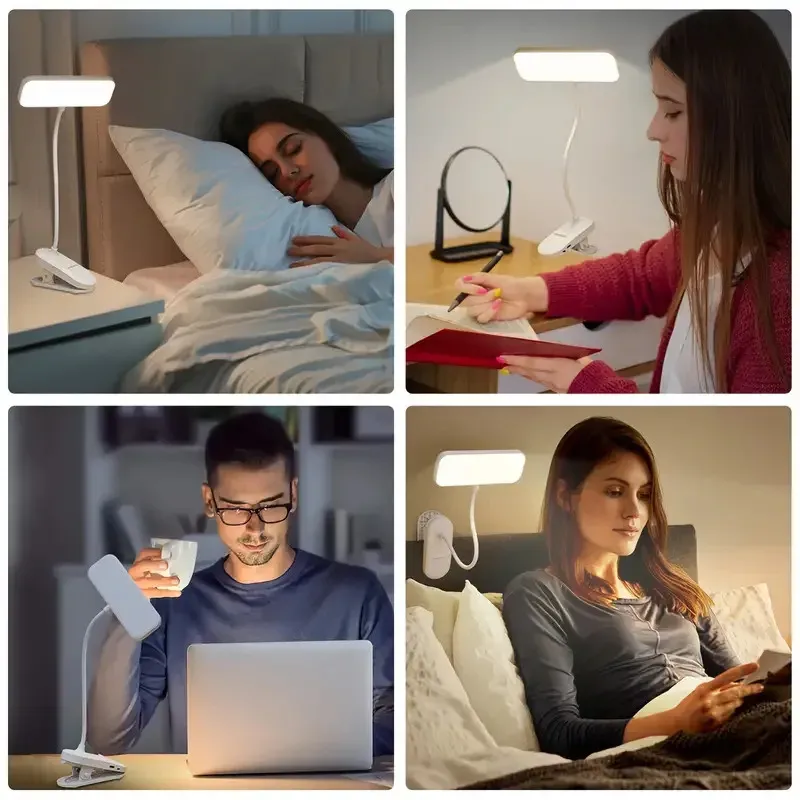 Lampe de bureau LED à pince rechargeable par USB, idéale pour étudiants et dortoirs 6
