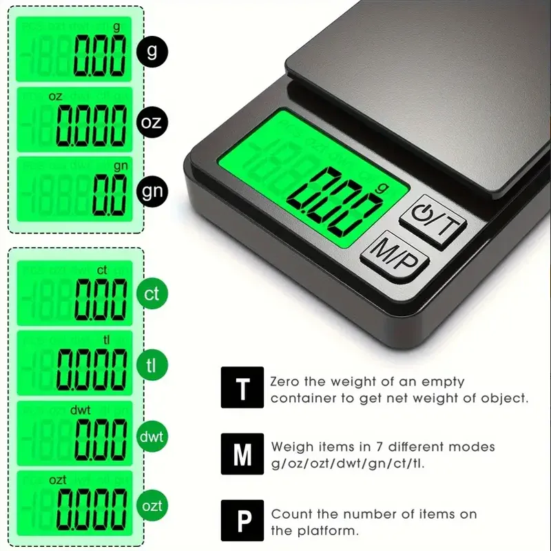 Balance de poche de précision 1000 g x 0,01 g – Balance numérique en grammes pour aliments et bijoux, avec unités once/grain et écran LCD rétroéclairé – Mini balance de voyage 3