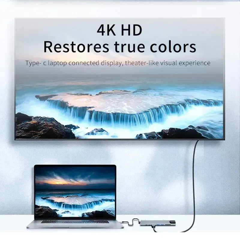 Hub USB-C 8 en 1, 7 en 2, 7 en 1 | Adaptateur USB-C 3.1 vers HDMI 4K avec lecteur de cartes RJ45 SD/TF et charge rapide PD pour MacBook et ordinateur portable 2