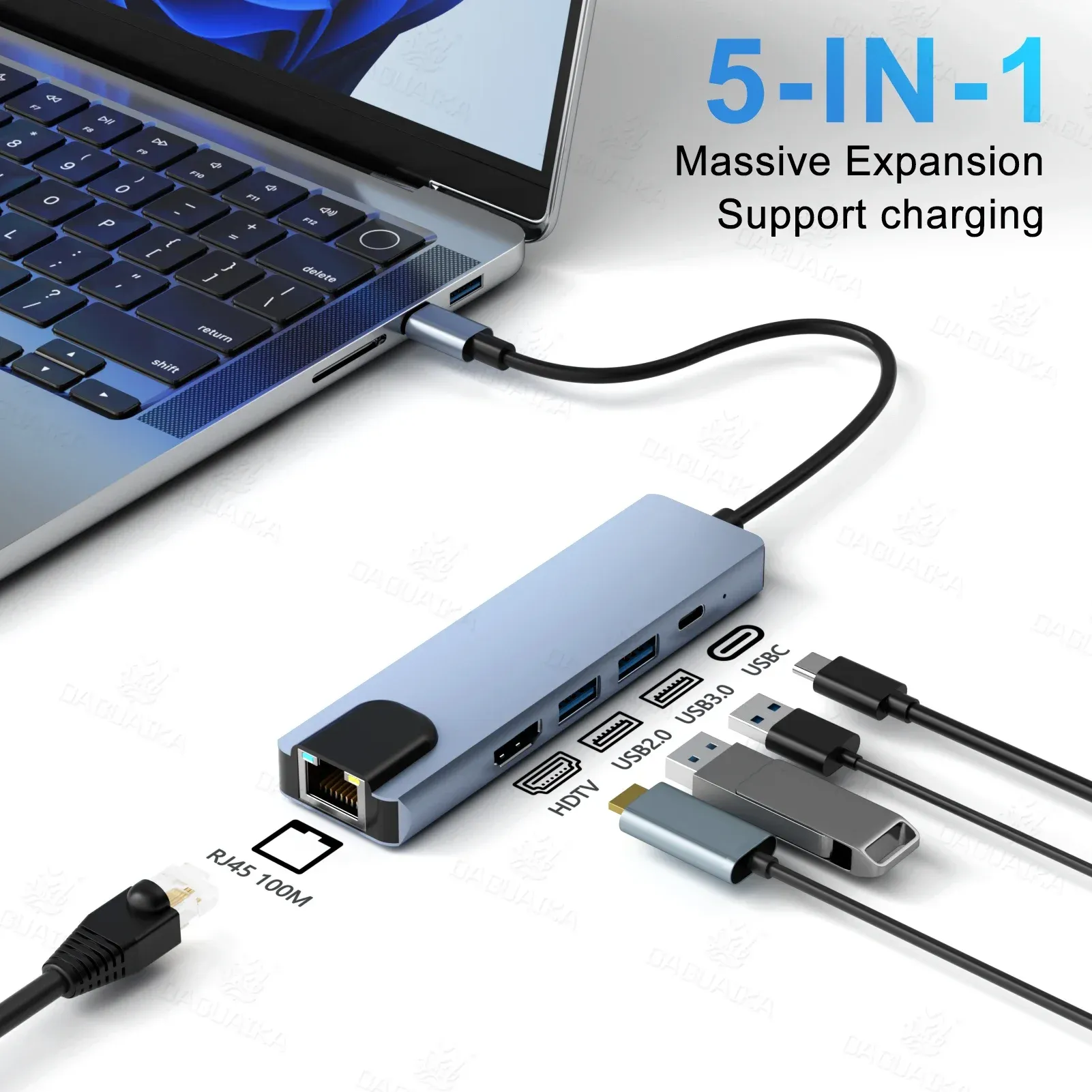 Hub USB-C 8 en 1, 7 en 2, 7 en 1 | Adaptateur USB-C 3.1 vers HDMI 4K avec lecteur de cartes RJ45 SD/TF et charge rapide PD pour MacBook et ordinateur portable 11