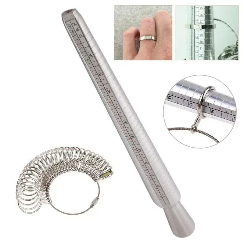 Ensemble d'outils de mesure de tour de doigt pour anneaux en métal, comprenant un mandrin et une jauge, pour la fabrication de bijoux 2