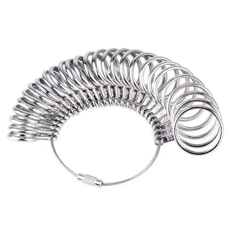 Ensemble d'outils de mesure de tour de doigt pour anneaux en métal, comprenant un mandrin et une jauge, pour la fabrication de bijoux 3