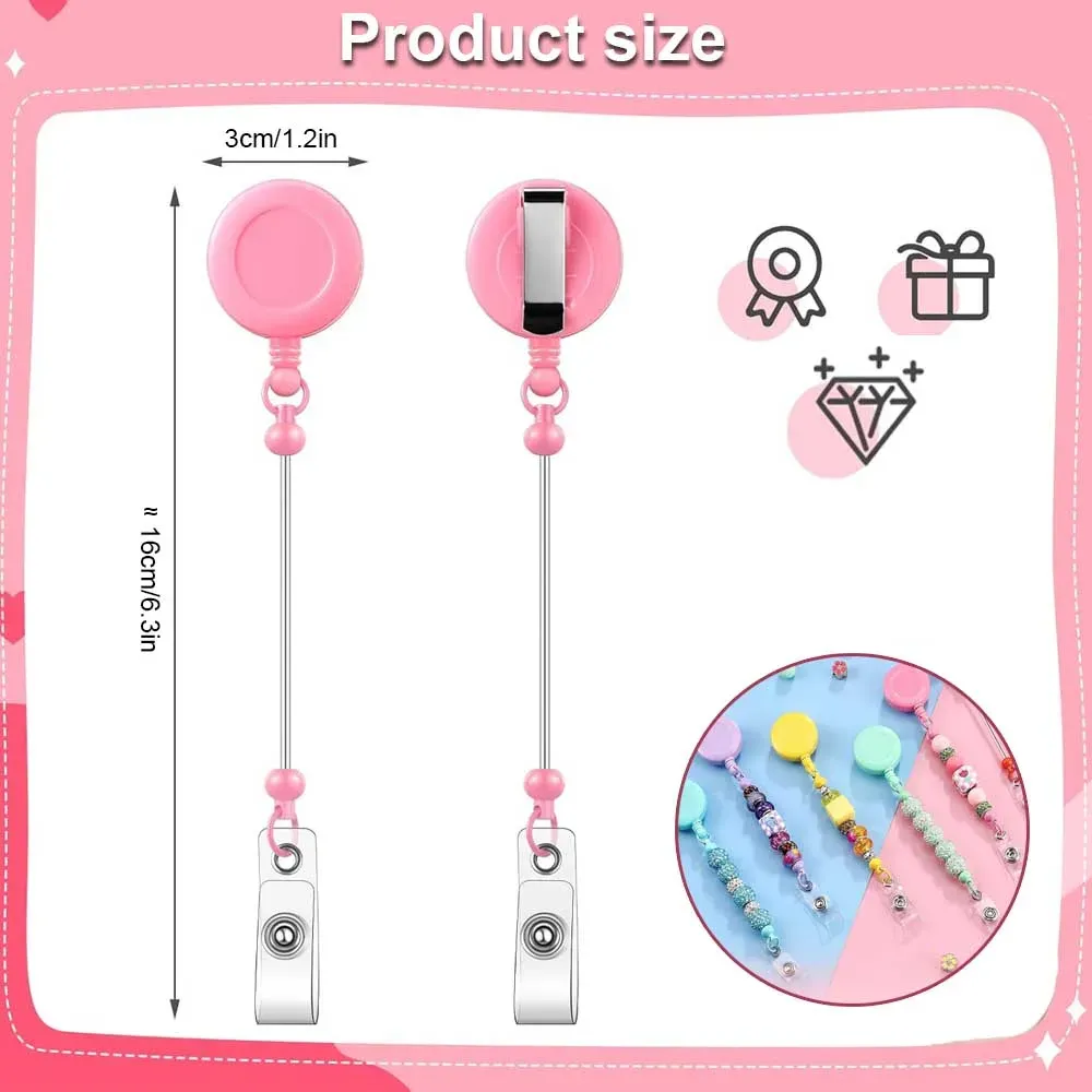 Enrouleurs de badge à perles avec barrette, clips de support rétractables pour perles, porte-badge à enrouleur pour infirmière, bijou et cadeau de bricolage, lot de 1 à 3 pièces 3