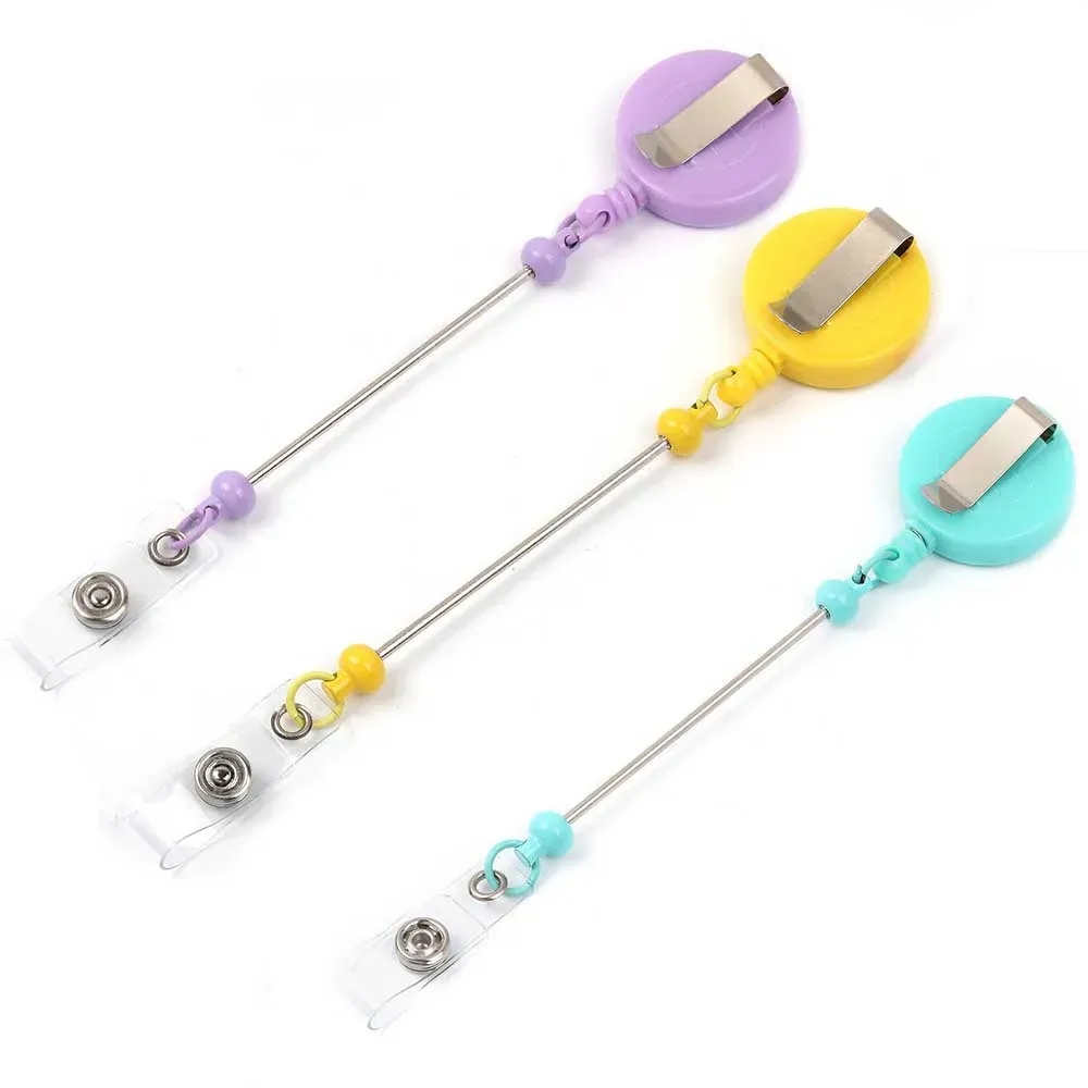 Enrouleurs de badge à perles avec barrette, clips de support rétractables pour perles, porte-badge à enrouleur pour infirmière, bijou et cadeau de bricolage, lot de 1 à 3 pièces 14