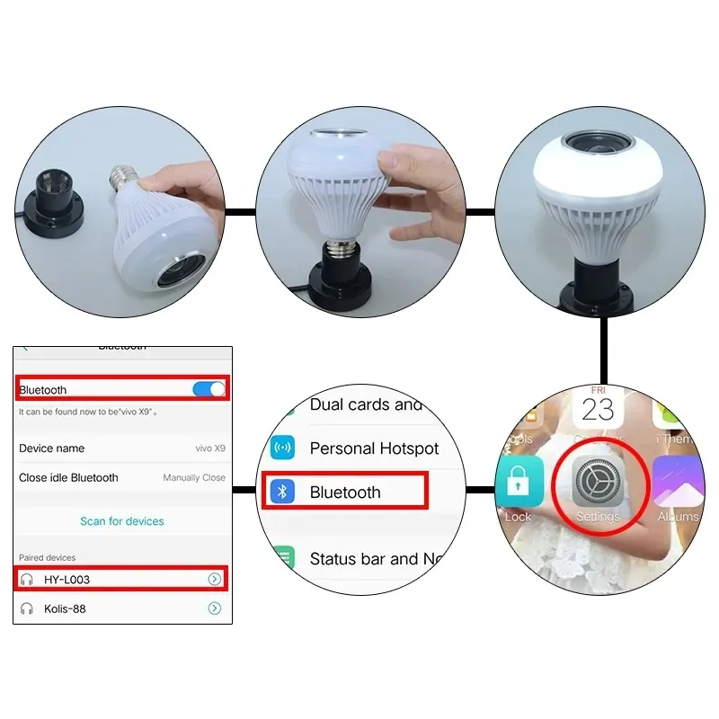 Ampoule LED RVB intelligente à haut-parleur Bluetooth, E27 12 W avec télécommande, ampoule de scène colorée à intensité variable pour la maison 5