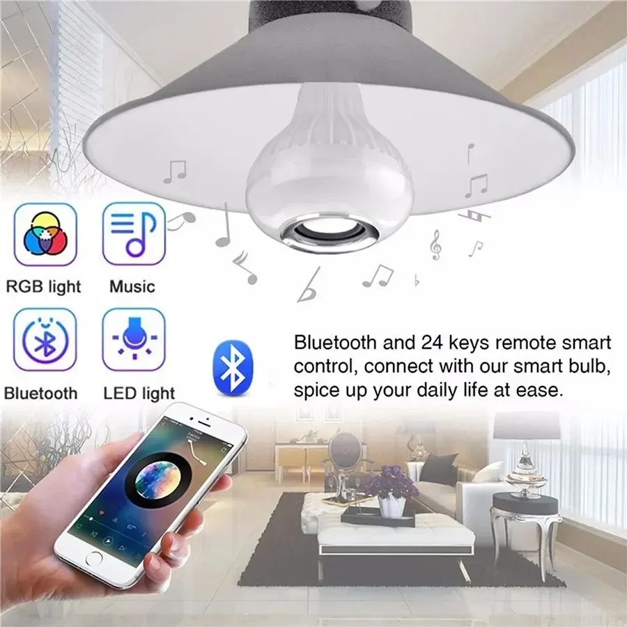 Ampoule LED RVB intelligente à haut-parleur Bluetooth, E27 12 W avec télécommande, ampoule de scène colorée à intensité variable pour la maison 6