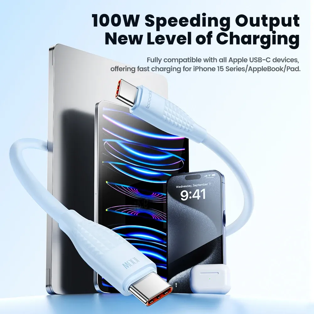 Câble USB-C vers USB-C Toocki 100 W, charge rapide, compatible iPhone 15, MacBook, Huawei, Xiaomi, POCO et Samsung 2