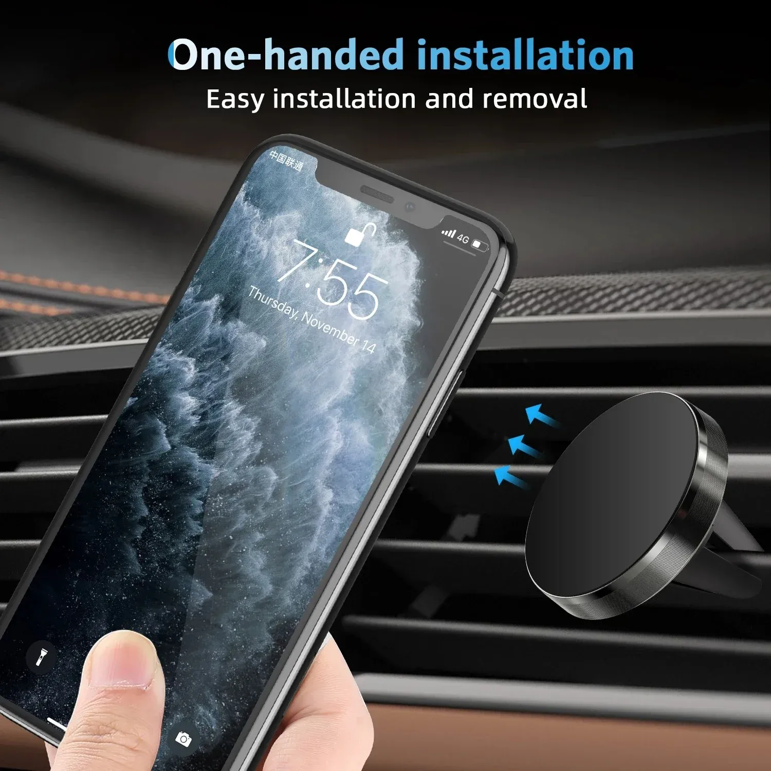 Support magnétique pour téléphone de voiture, compatible iPhone 15, 14, 11, Xiaomi, Huawei et Samsung 3