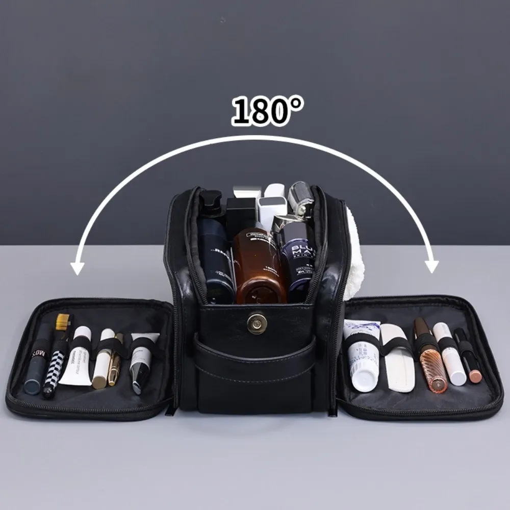 Trousse de toilette de voyage multi-poches en PU pour femmes et hommes, imperméable et suspendable 3