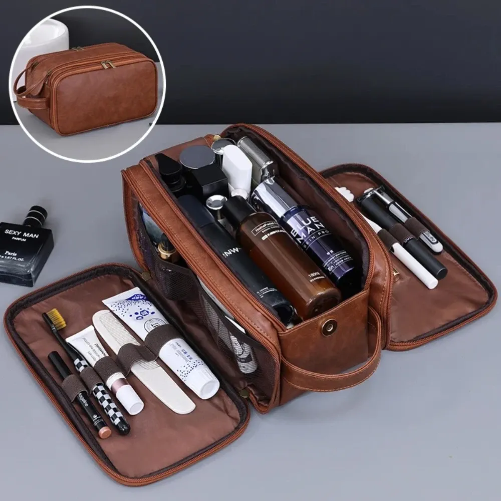 Trousse de toilette de voyage multi-poches en PU pour femmes et hommes, imperméable et suspendable