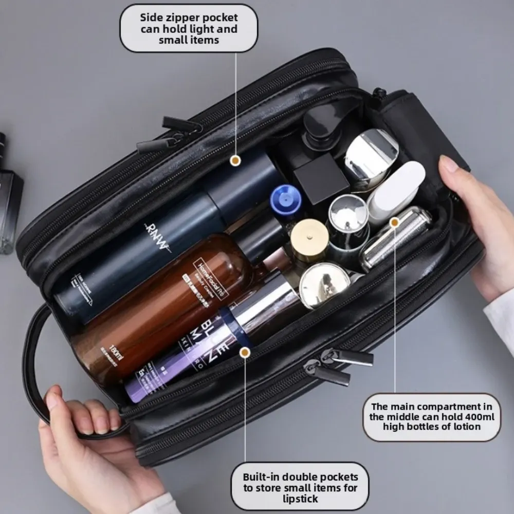 Trousse de toilette de voyage multi-poches en PU pour femmes et hommes, imperméable et suspendable 5