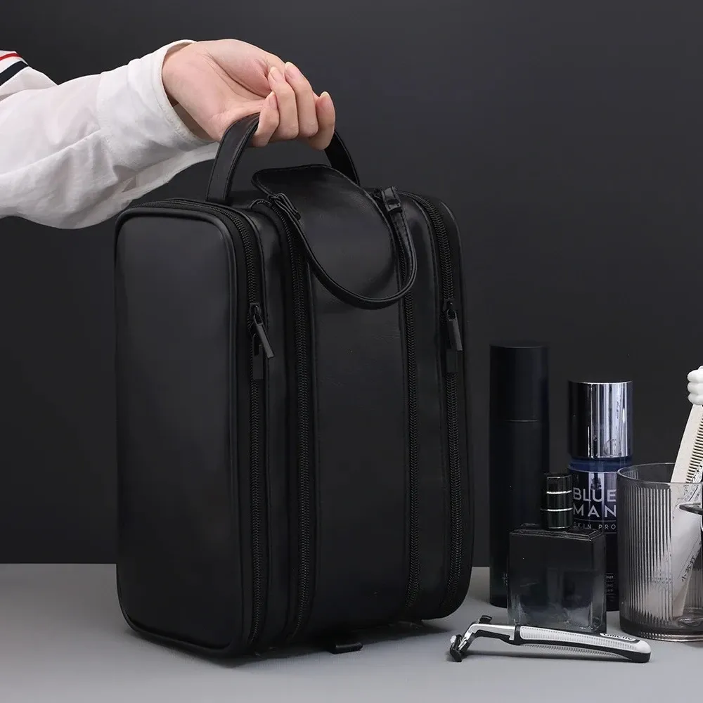 Trousse de toilette de voyage multi-poches en PU pour femmes et hommes, imperméable et suspendable 6