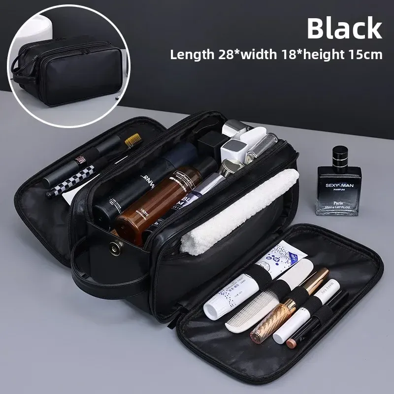 Trousse de toilette de voyage multi-poches en PU pour femmes et hommes, imperméable et suspendable 8