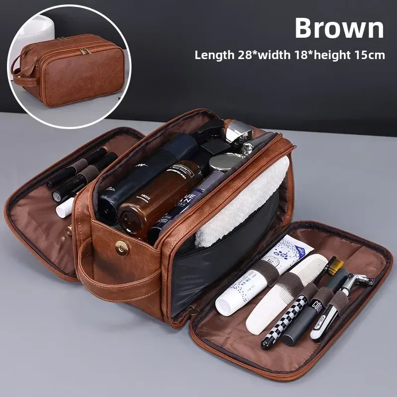Trousse de toilette de voyage multi-poches en PU pour femmes et hommes, imperméable et suspendable 9