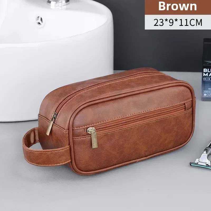 Trousse de toilette de voyage multi-poches en PU pour femmes et hommes, imperméable et suspendable 12