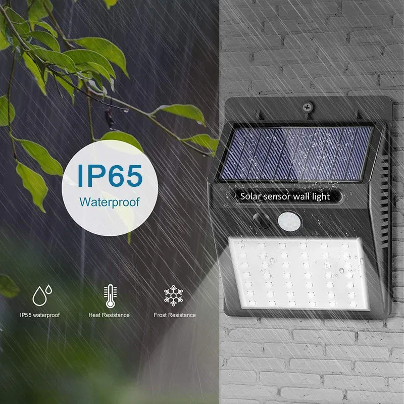 Applique murale solaire LED avec capteur de mouvement PIR, étanche, pour extérieur, 6 LED / 30 LED 2
