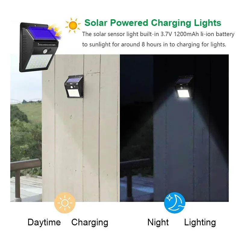 Applique murale solaire LED avec capteur de mouvement PIR, étanche, pour extérieur, 6 LED / 30 LED 4