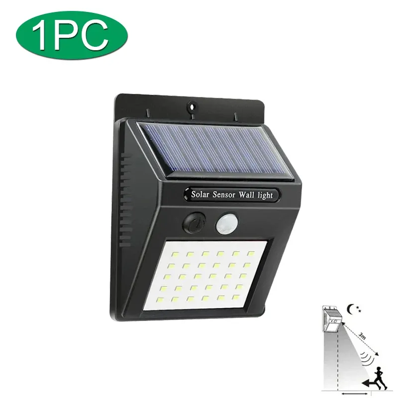 Applique murale solaire LED avec capteur de mouvement PIR, étanche, pour extérieur, 6 LED / 30 LED 10