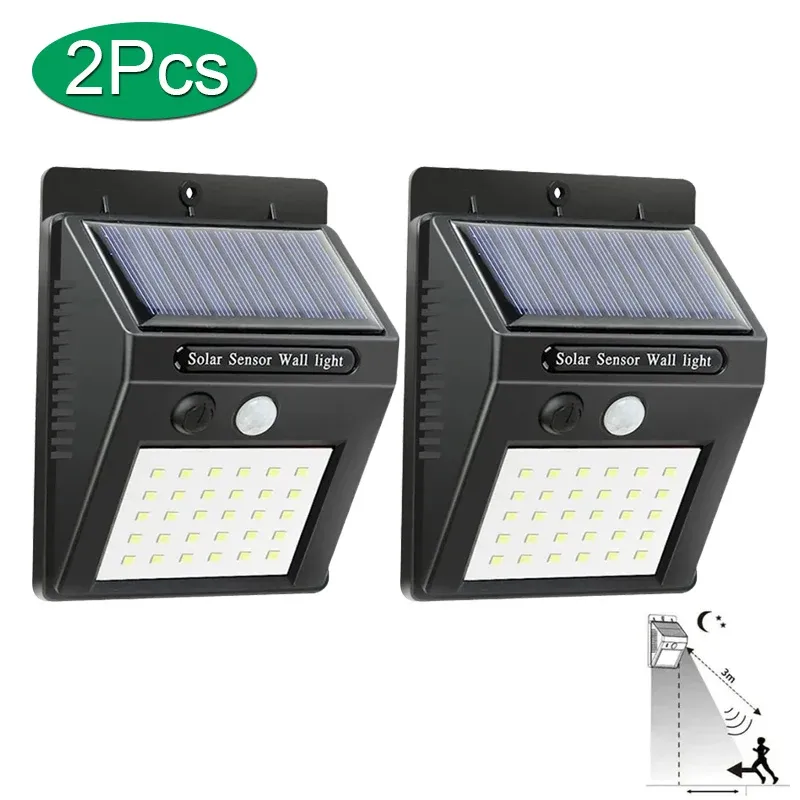 Applique murale solaire LED avec capteur de mouvement PIR, étanche, pour extérieur, 6 LED / 30 LED 8