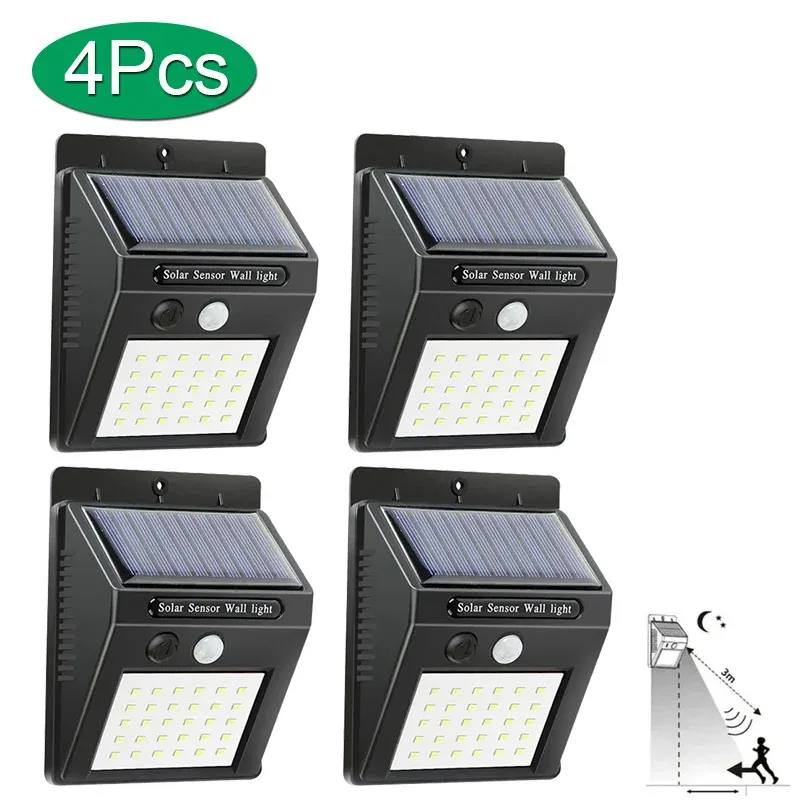 Applique murale solaire LED avec capteur de mouvement PIR, étanche, pour extérieur, 6 LED / 30 LED 9