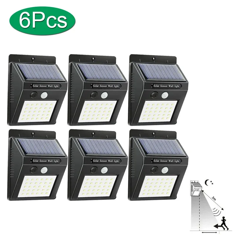 Applique murale solaire LED avec capteur de mouvement PIR, étanche, pour extérieur, 6 LED / 30 LED 11