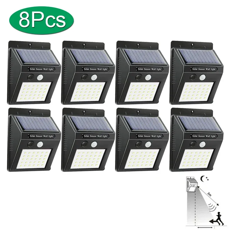Applique murale solaire LED avec capteur de mouvement PIR, étanche, pour extérieur, 6 LED / 30 LED 12