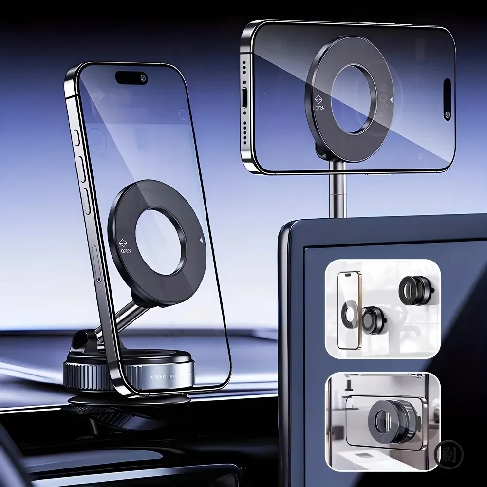 Support de téléphone magnétique puissant pour voiture, design pliable à 360° – Support réglable à ventouse pour voiture, bureau, salle de bain et usage universel