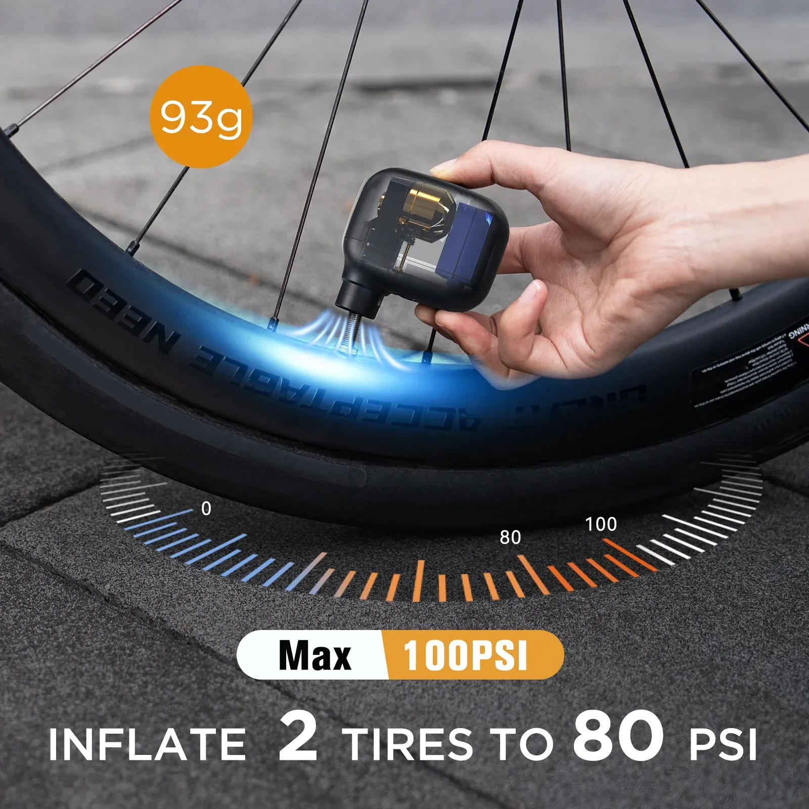 Mini pompe à vélo portable rechargeable, 100 PSI, 5 V, USB-C, pour valves Schrader et Presta, AS100 2