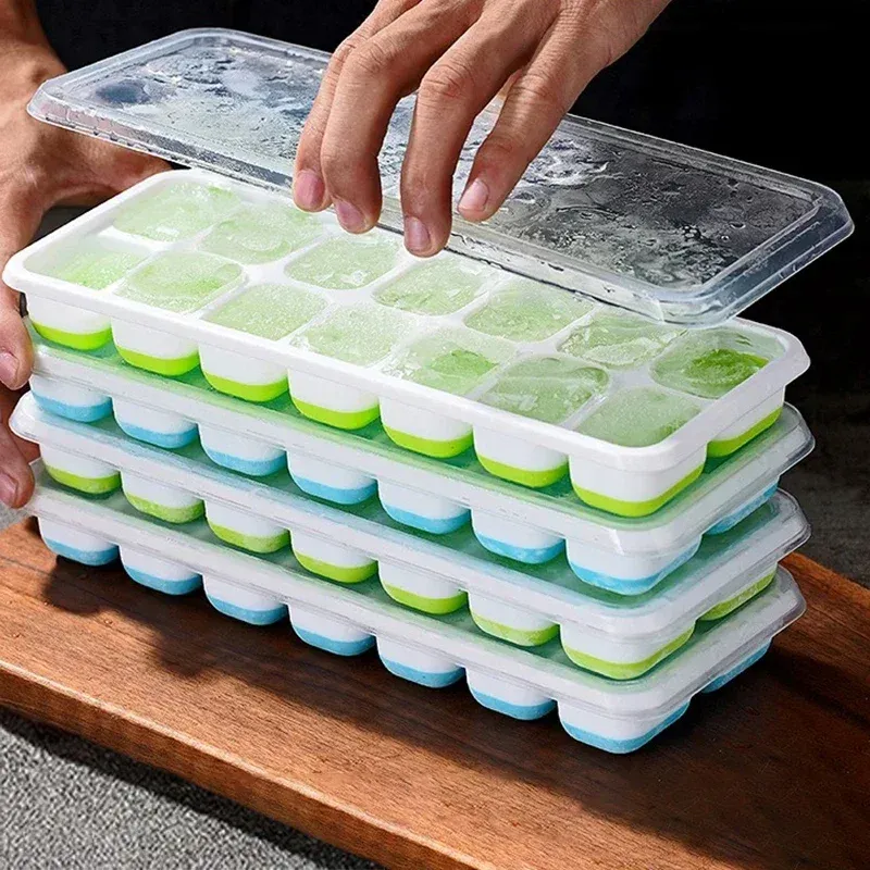 Moule à glaçons en silicone avec couvercle, 14 glaçons carrés, démoulage facile 2