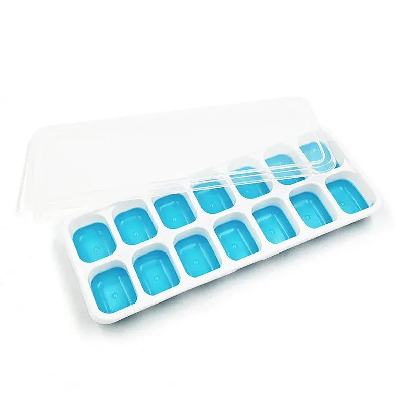 Moule à glaçons en silicone avec couvercle, 14 glaçons carrés, démoulage facile 8