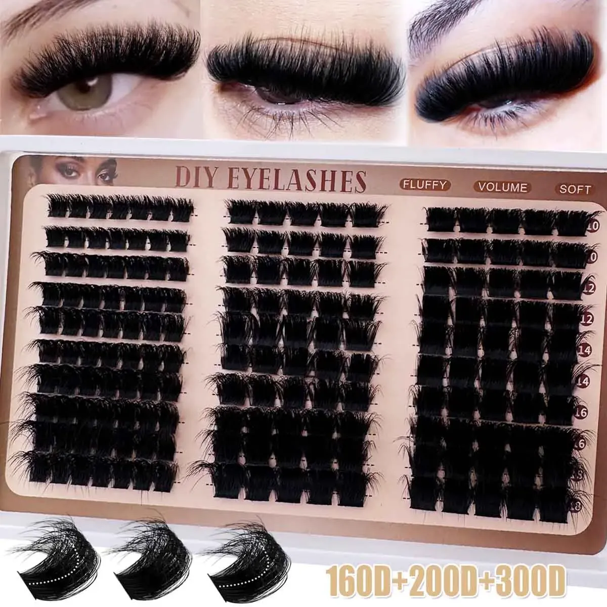 Bouquets de cils en extensions individuelles, vue détaillée