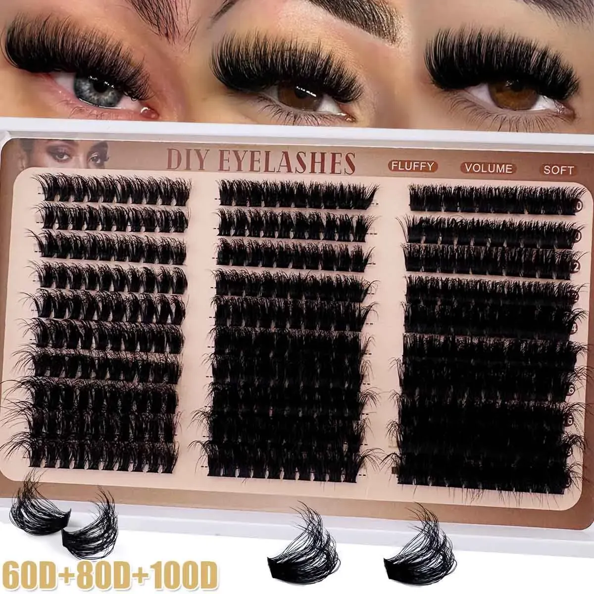 Cils en bouquets DIY courbure D-Curly 60D/80D/100D/120D/160D/200D/300D pour application à domicile 7