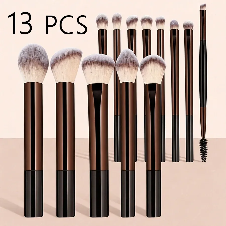 Ensemble de 13 pinceaux de maquillage à poils denses, manche en alliage d'aluminium, pour tous types de peau