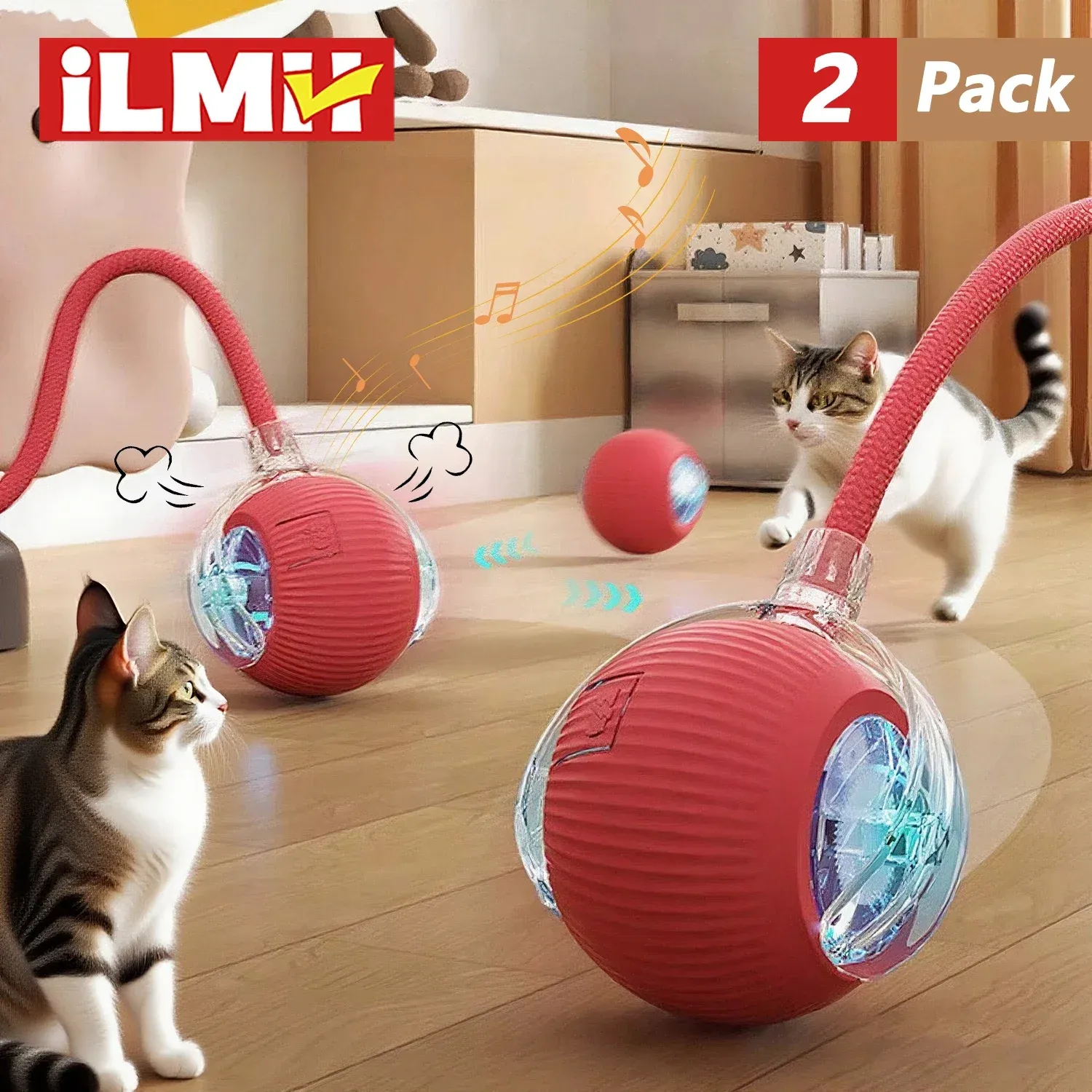 Jouet interactif pour chat iLMH, balle roulante automatique rechargeable avec fausse queue, jouet électrique intelligent imitant une souris (lot de 1 ou 2)