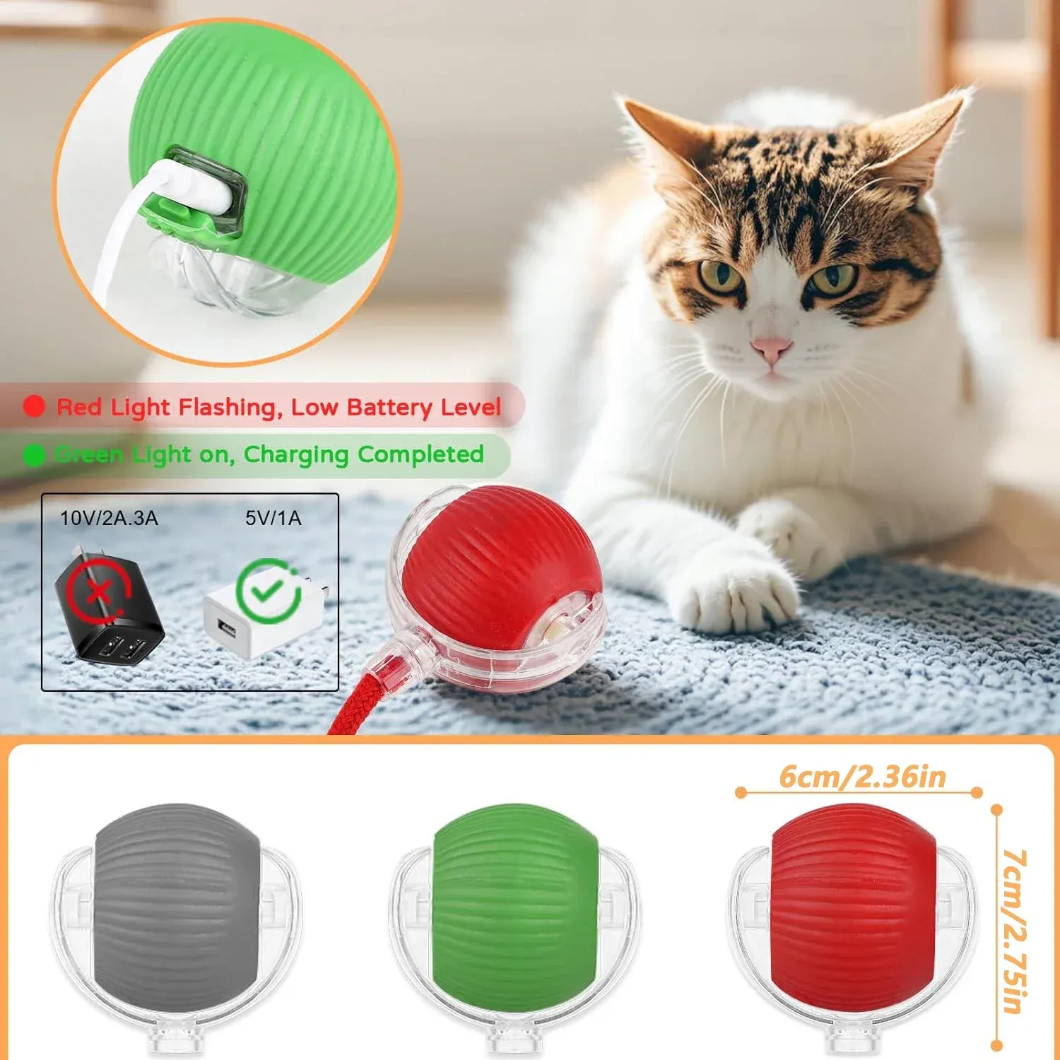 Jouet interactif pour chat iLMH, balle roulante automatique rechargeable avec fausse queue, jouet électrique intelligent imitant une souris (lot de 1 ou 2) 6