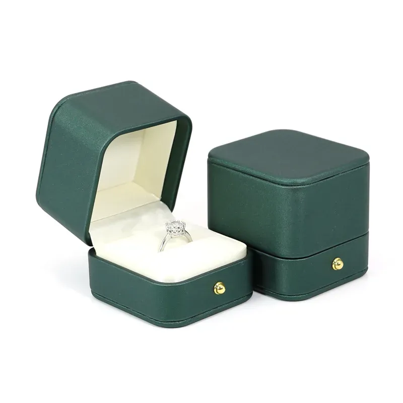 Boîte à bijoux vintage à double fente pour demande en mariage, écrin à bague de fiançailles, organisateur de cadeaux, rangement, étui d'emballage en simili-cuir 2