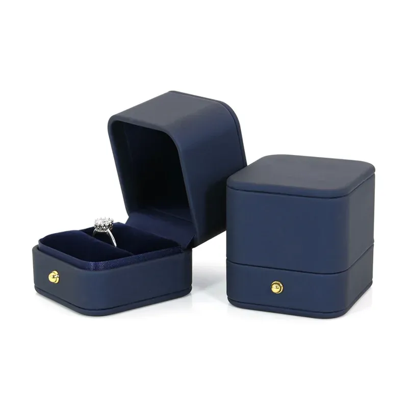 Boîte à bijoux vintage à double fente pour demande en mariage, écrin à bague de fiançailles, organisateur de cadeaux, rangement, étui d'emballage en simili-cuir 3