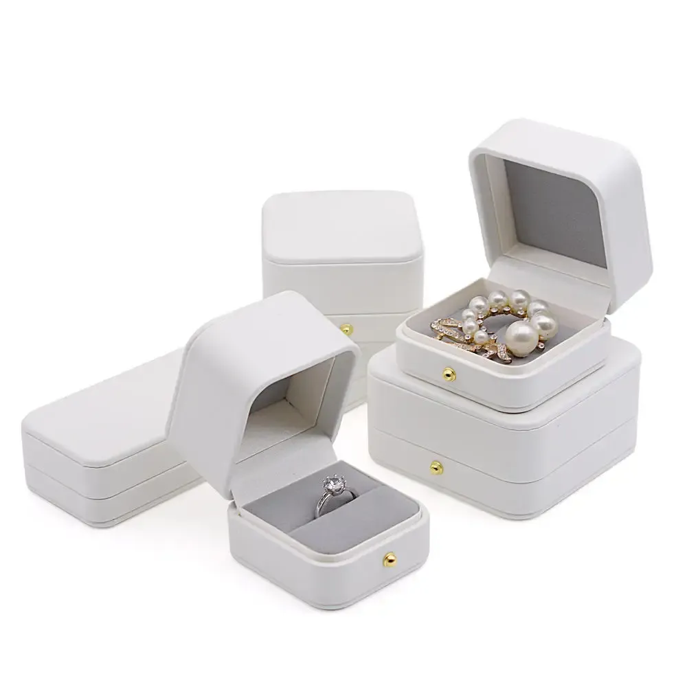 Boîte à bijoux vintage à double fente pour demande en mariage, écrin à bague de fiançailles, organisateur de cadeaux, rangement, étui d'emballage en simili-cuir 6