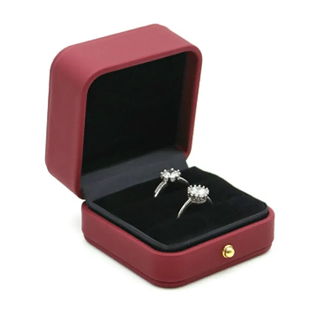 Boîte à bijoux vintage à double fente pour demande en mariage, écrin à bague de fiançailles, organisateur de cadeaux, rangement, étui d'emballage en simili-cuir 13