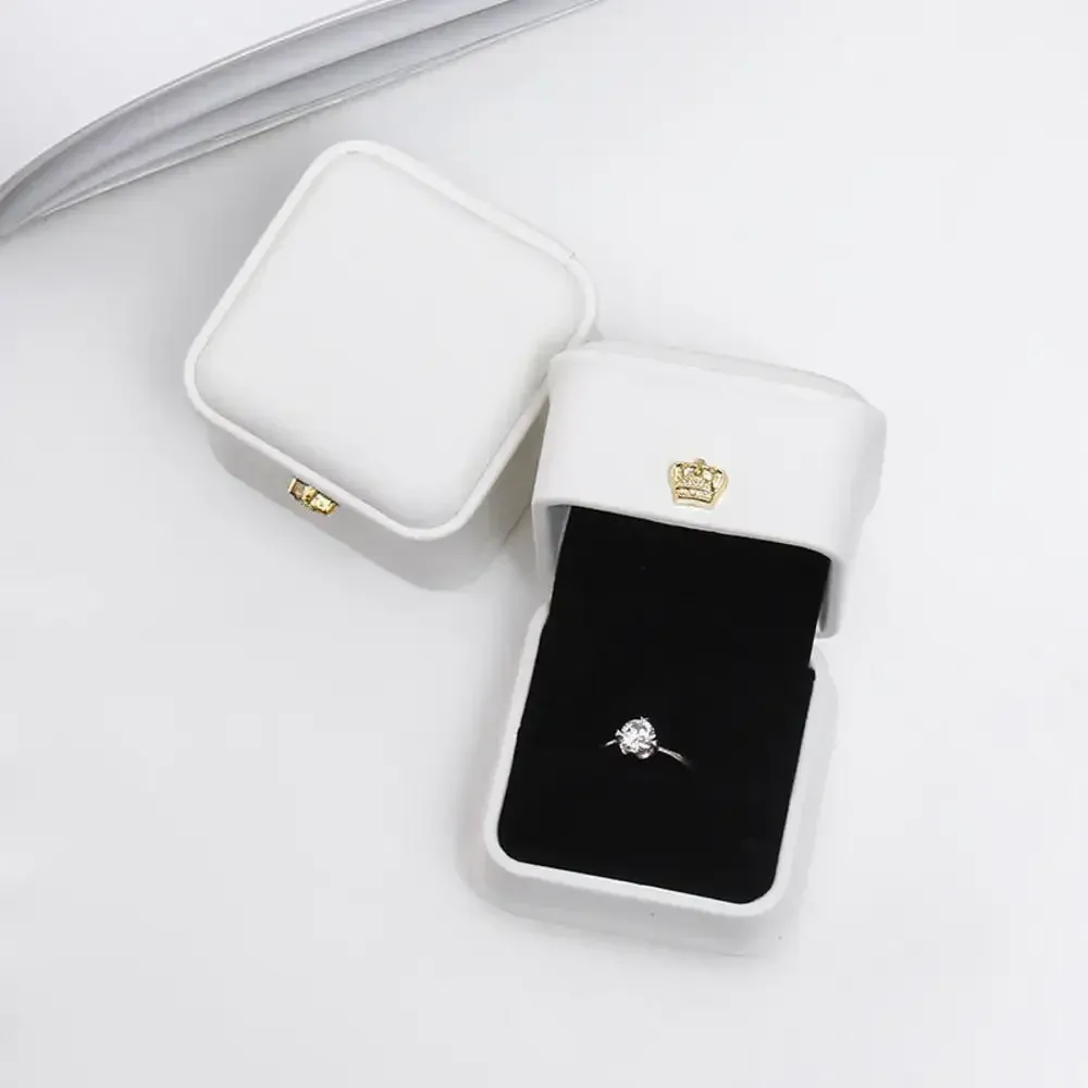 Boîte à bijoux vintage à double fente pour demande en mariage, écrin à bague de fiançailles, organisateur de cadeaux, rangement, étui d'emballage en simili-cuir 15