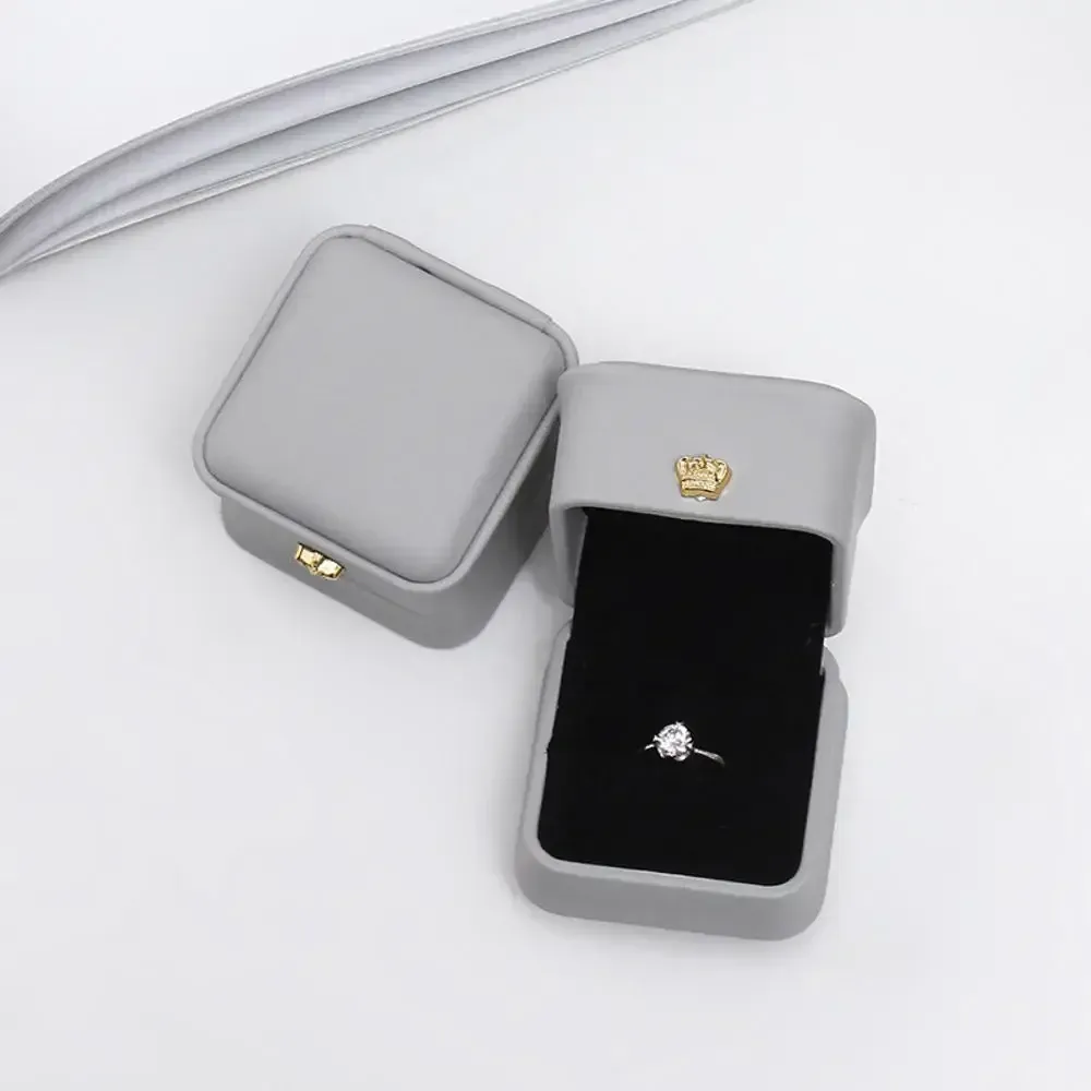 Boîte à bijoux vintage à double fente pour demande en mariage, écrin à bague de fiançailles, organisateur de cadeaux, rangement, étui d'emballage en simili-cuir 16