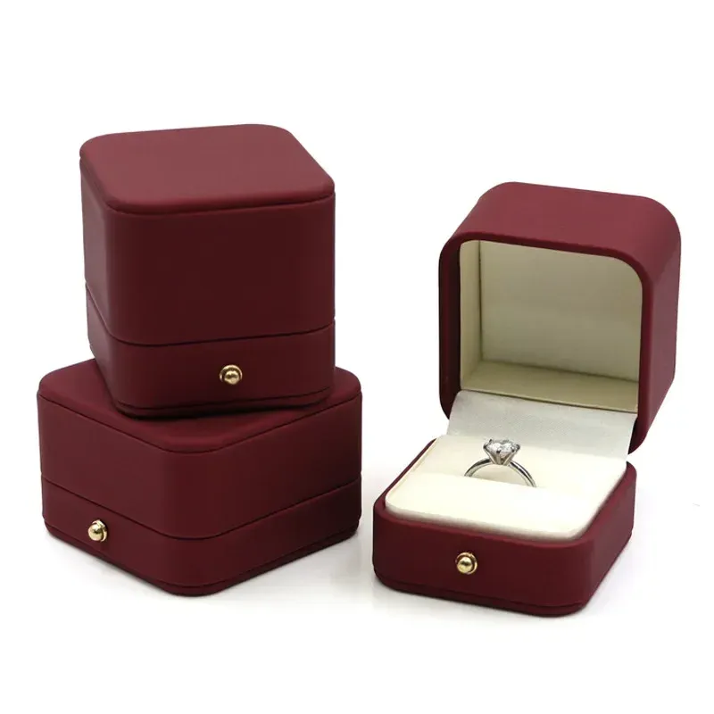 Boîte à bijoux vintage à double fente pour demande en mariage, écrin à bague de fiançailles, organisateur de cadeaux, rangement, étui d'emballage en simili-cuir 7