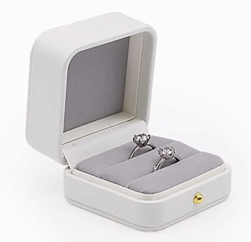 Boîte à bijoux vintage à double fente pour demande en mariage, écrin à bague de fiançailles, organisateur de cadeaux, rangement, étui d'emballage en simili-cuir 20