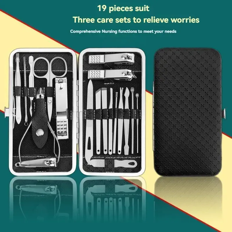 Ensemble de manucure 19 pièces en acier inoxydable : ciseaux à ongles, coupe-ongles et pince à cuticules 1