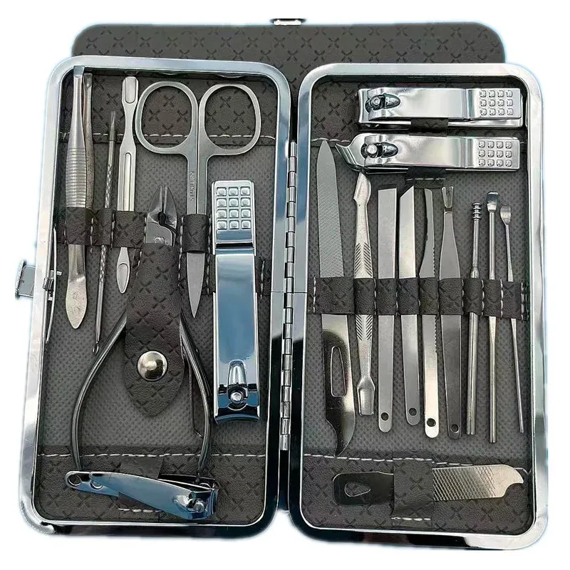 Ensemble de manucure 19 pièces en acier inoxydable : ciseaux à ongles, coupe-ongles et pince à cuticules 7
