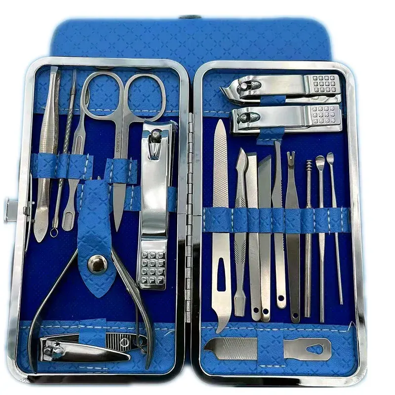 Ensemble de manucure 19 pièces en acier inoxydable : ciseaux à ongles, coupe-ongles et pince à cuticules 9
