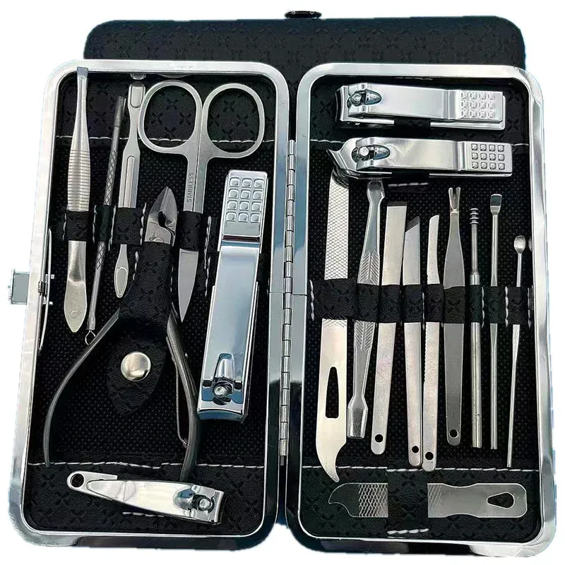 Ensemble de manucure 19 pièces en acier inoxydable : ciseaux à ongles, coupe-ongles et pince à cuticules 10