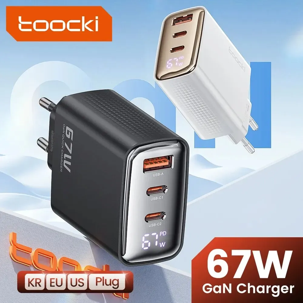 Chargeur USB Type C GaN 67 W à affichage numérique Toocki, compatible PD, PPS et QC 4.0, charge rapide 65 W et 45 W pour MacBook, ordinateur portable, iPad, tablette et iPhone 15 et 14